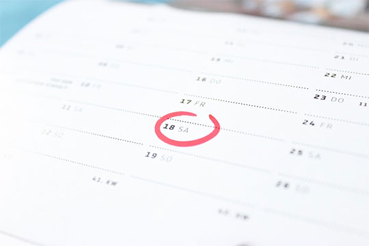 Calendar with a date circled in red